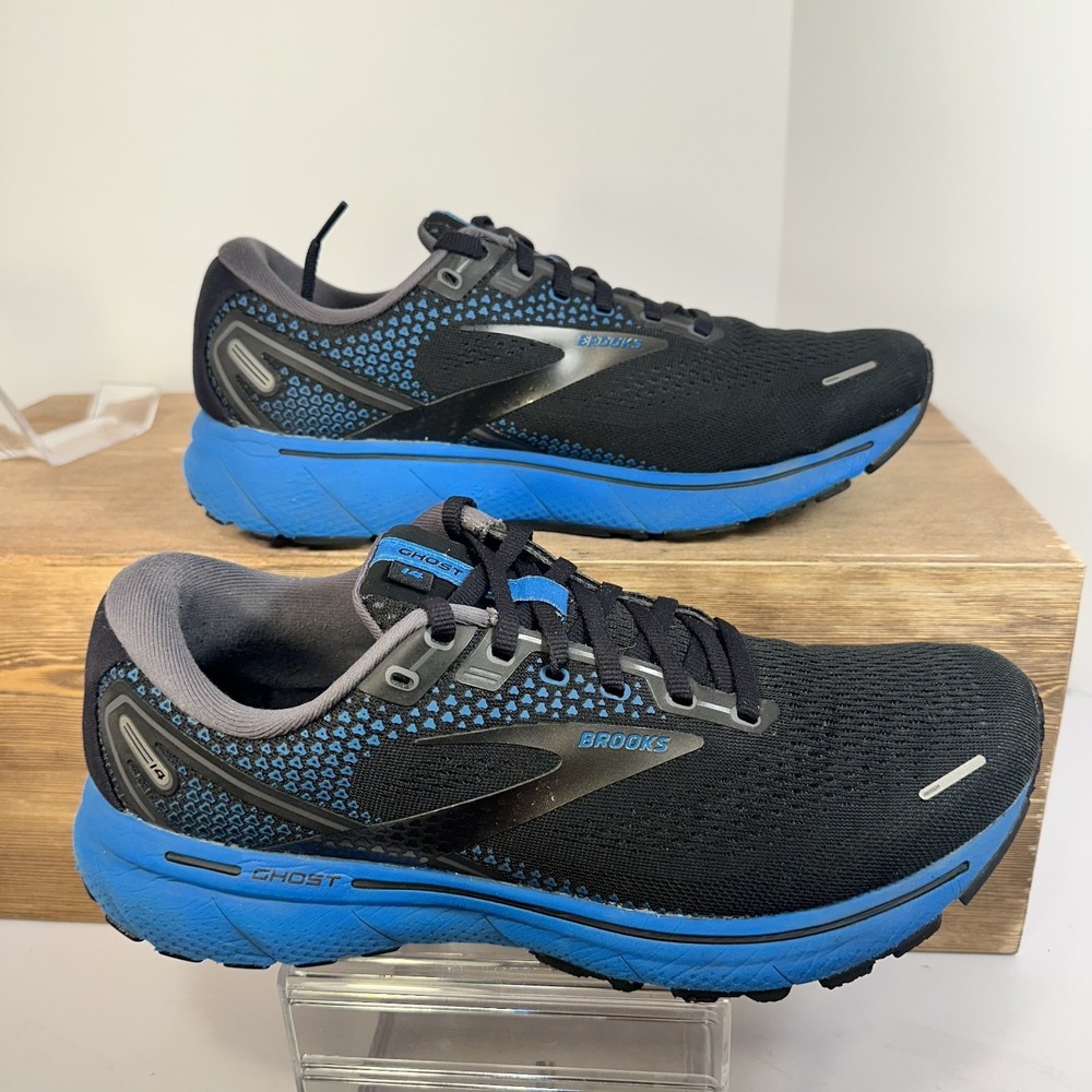 Brooks Ghost 14 Running Shoes Mens 10.5 Black Blue Cushioned Sporty 1103692E056